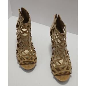 a.n.a Heels Caroline High Sandals Sexy Zip Peep Toe Beige Size 10